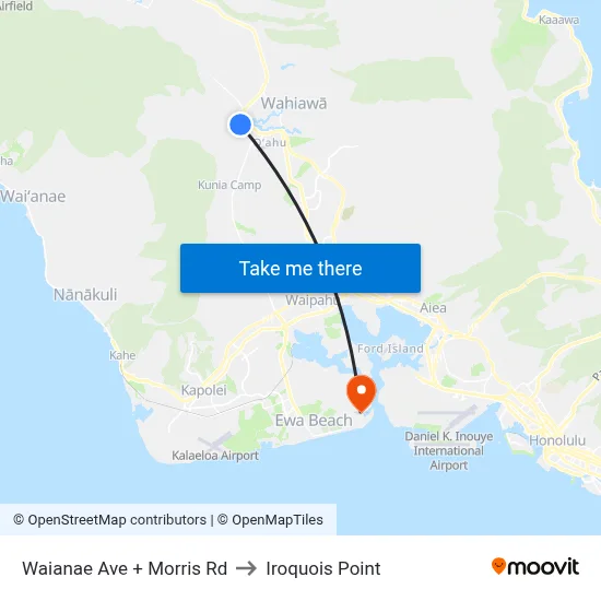 Waianae Ave + Morris Rd to Iroquois Point map