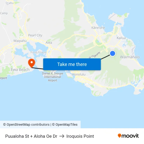Puualoha St + Aloha Oe Dr to Iroquois Point map