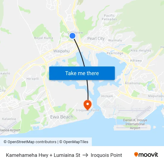 Kamehameha Hwy + Lumiaina St to Iroquois Point map