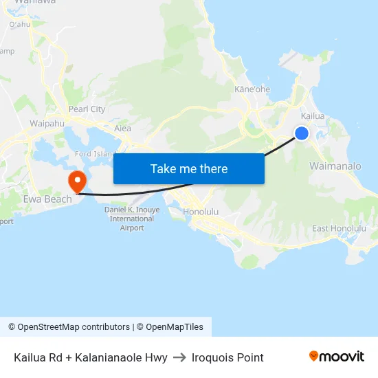 Kailua Rd + Kalanianaole Hwy to Iroquois Point map