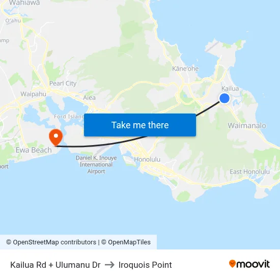 Kailua Rd + Ulumanu Dr to Iroquois Point map