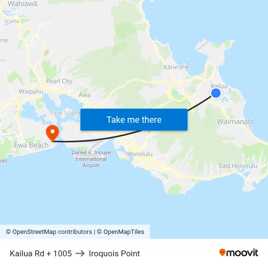 Kailua Rd + 1005 to Iroquois Point map