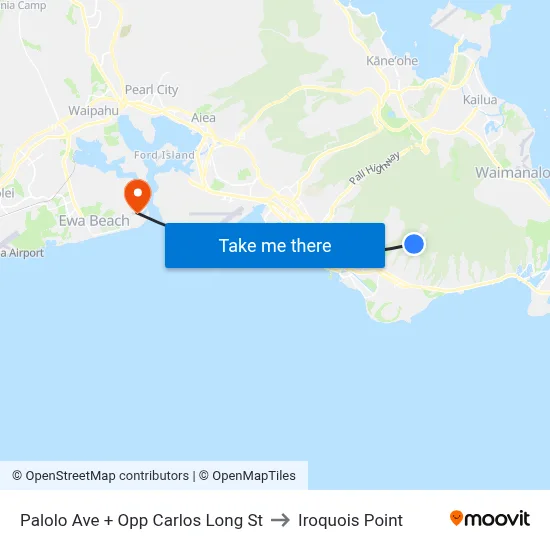 Palolo Ave + Opp Carlos Long St to Iroquois Point map