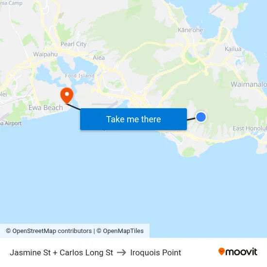Jasmine St + Carlos Long St to Iroquois Point map