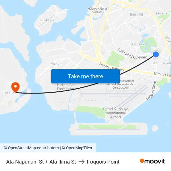 Ala Napunani St + Ala Ilima St to Iroquois Point map