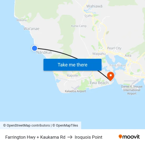 Farrington Hwy + Kaukama Rd to Iroquois Point map