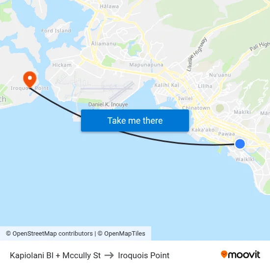 Kapiolani Bl + Mccully St to Iroquois Point map