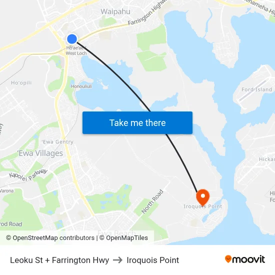 Leoku St + Farrington Hwy to Iroquois Point map