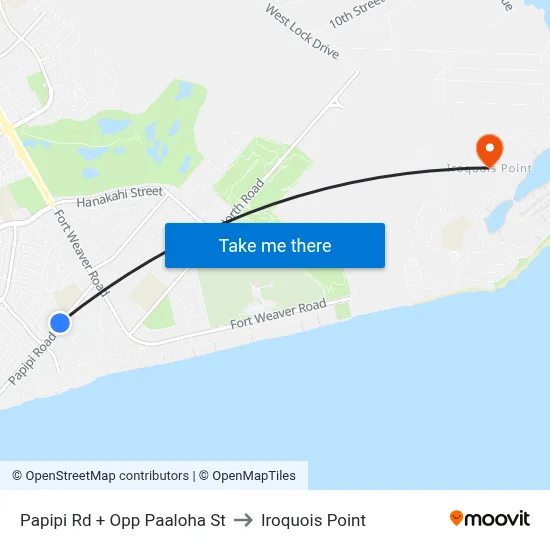 Papipi Rd + Opp Paaloha St to Iroquois Point map