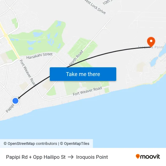 Papipi Rd + Opp Hailipo St to Iroquois Point map