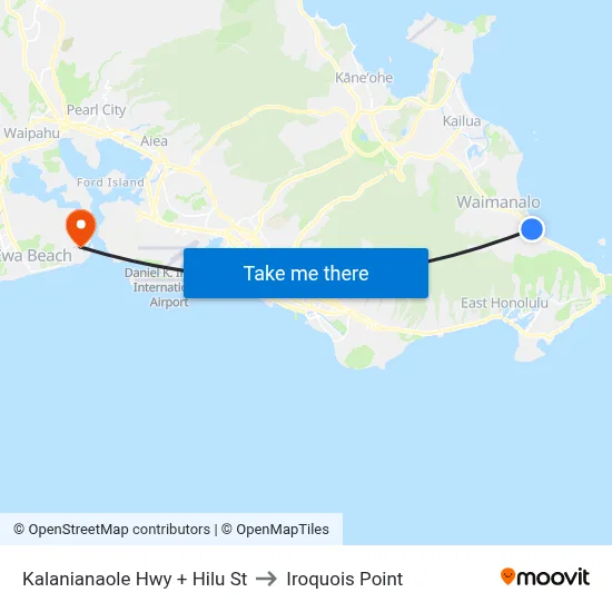 Kalanianaole Hwy + Hilu St to Iroquois Point map