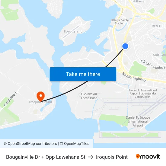 Bougainville Dr + Opp Lawehana St to Iroquois Point map