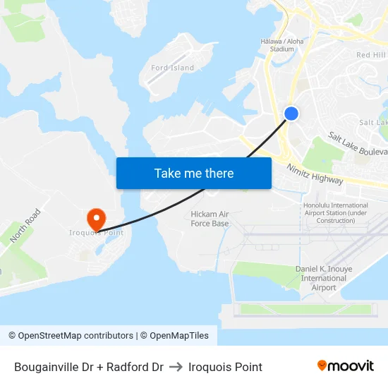 Bougainville Dr + Radford Dr to Iroquois Point map