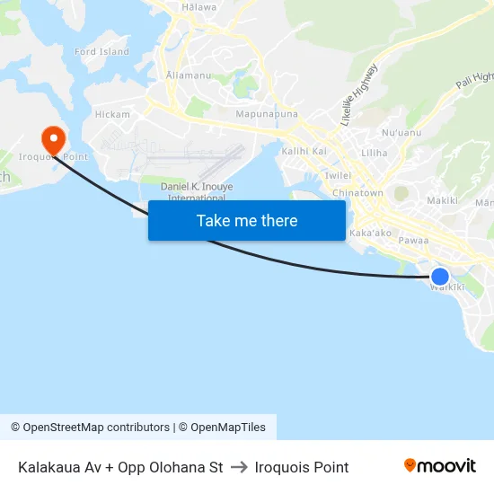 Kalakaua Av + Opp Olohana St to Iroquois Point map