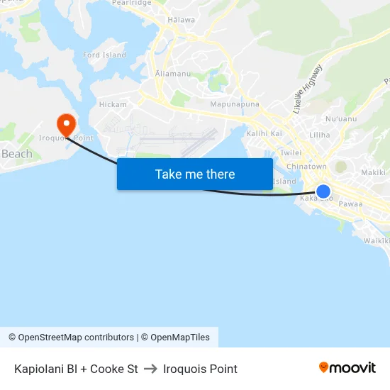 Kapiolani Bl + Cooke St to Iroquois Point map