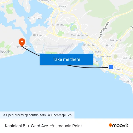 Kapiolani Bl + Ward Ave to Iroquois Point map