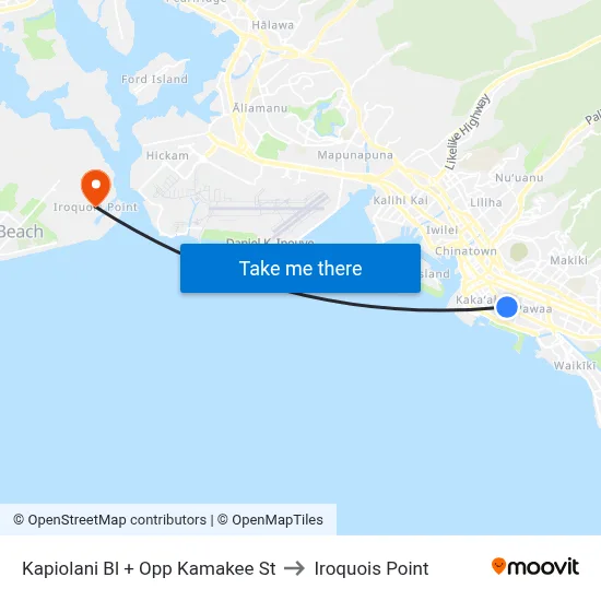 Kapiolani Bl + Opp Kamakee St to Iroquois Point map