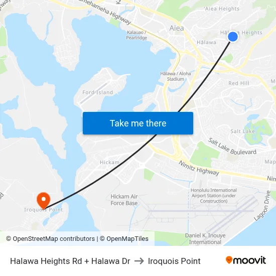 Halawa Heights Rd + Halawa Dr to Iroquois Point map