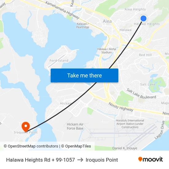Halawa Heights Rd + 99-1057 to Iroquois Point map