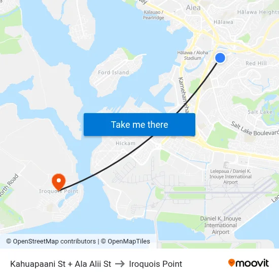 Kahuapaani St + Ala Alii St to Iroquois Point map