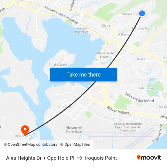 Aiea Heights Dr + Opp Holo Pl to Iroquois Point map