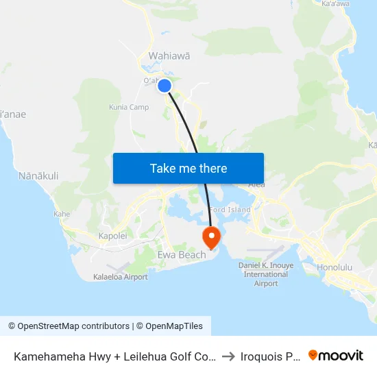 Kamehameha Hwy + Leilehua Golf Course Rd to Iroquois Point map