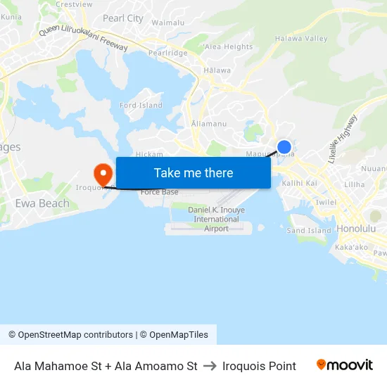 Ala Mahamoe St + Ala Amoamo St to Iroquois Point map