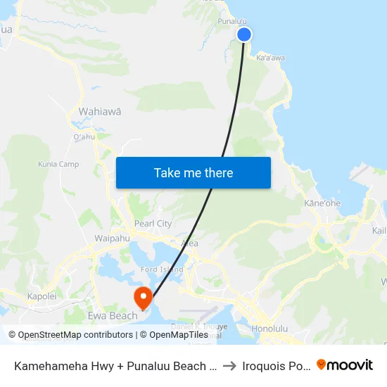 Kamehameha Hwy + Punaluu Beach Park to Iroquois Point map