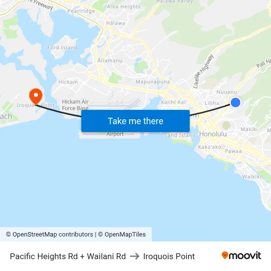 Pacific Heights Rd + Wailani Rd to Iroquois Point map