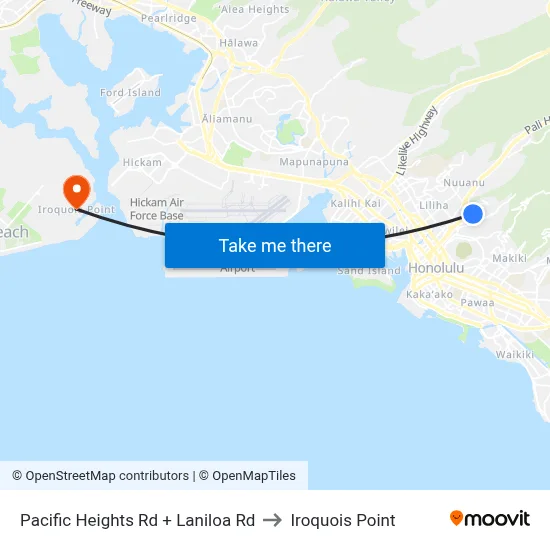 Pacific Heights Rd + Laniloa Rd to Iroquois Point map
