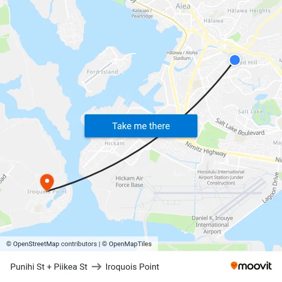 Punihi St + Piikea St to Iroquois Point map