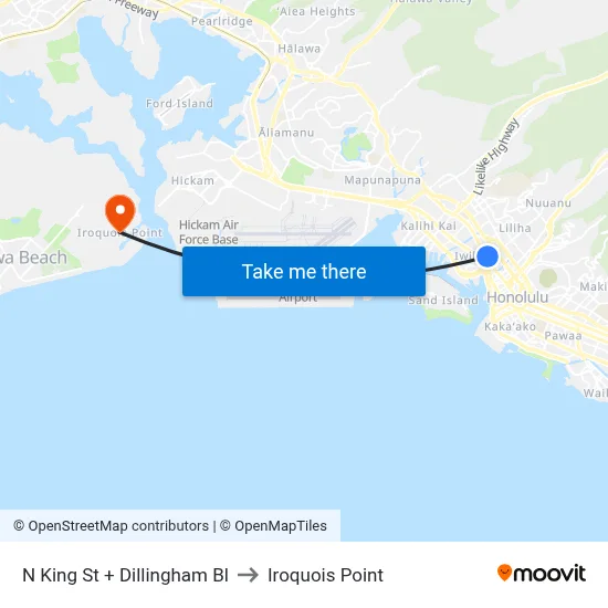 N King St + Dillingham Bl to Iroquois Point map