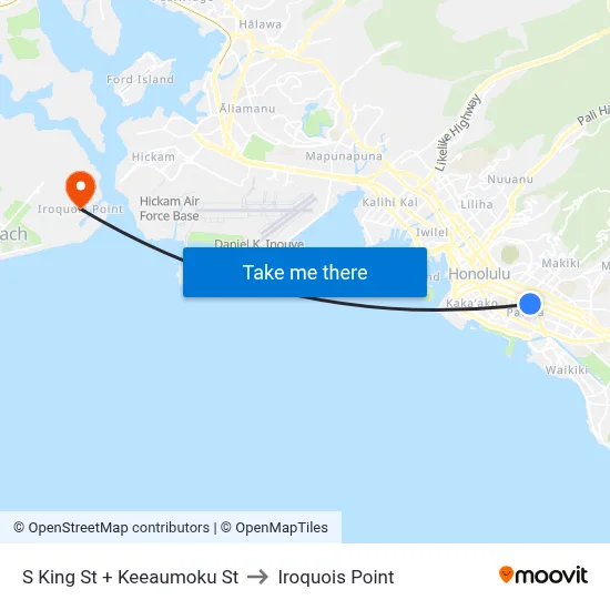 S King St + Keeaumoku St to Iroquois Point map