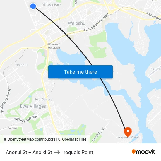 Anonui St + Anoiki St to Iroquois Point map