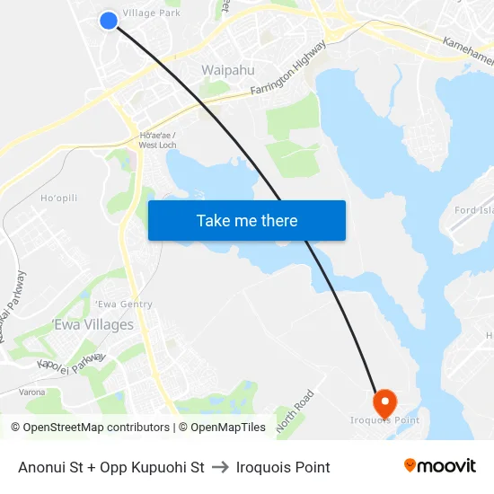 Anonui St + Opp Kupuohi St to Iroquois Point map