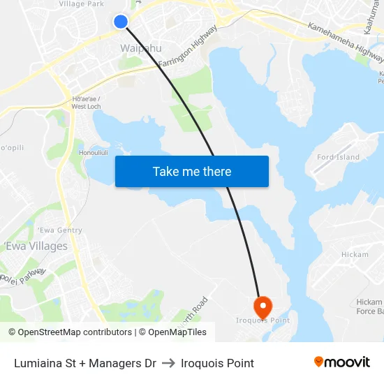 Lumiaina St + Managers Dr to Iroquois Point map