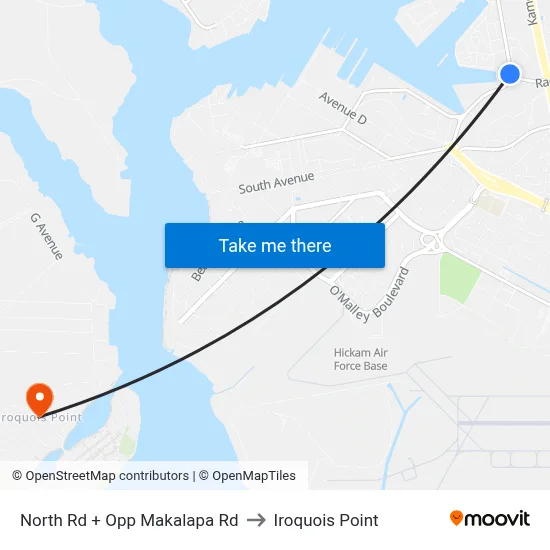 North Rd + Opp Makalapa Rd to Iroquois Point map