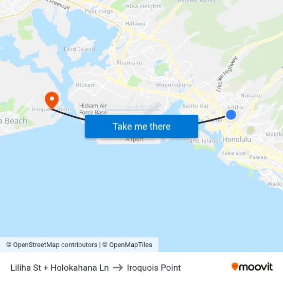 Liliha St + Holokahana Ln to Iroquois Point map