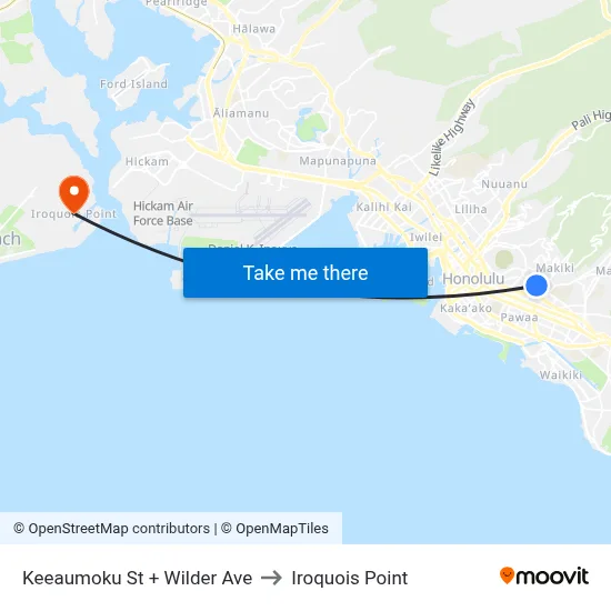 Keeaumoku St + Wilder Ave to Iroquois Point map