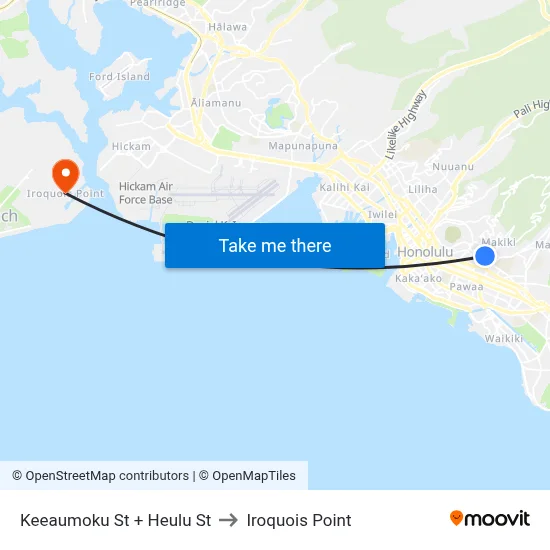 Keeaumoku St + Heulu St to Iroquois Point map