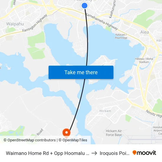 Waimano Home Rd + Opp Hoomalu St to Iroquois Point map