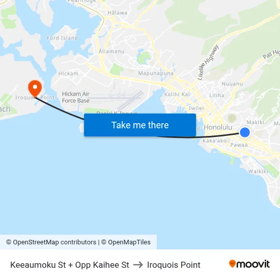 Keeaumoku St + Opp Kaihee St to Iroquois Point map