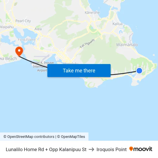 Lunalilo Home Rd + Opp Kalanipuu St to Iroquois Point map