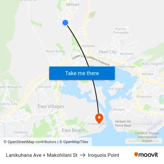 Lanikuhana Ave + Makohilani St to Iroquois Point map