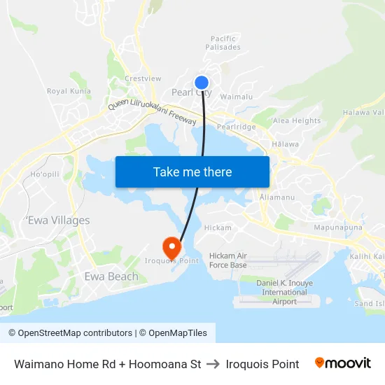 Waimano Home Rd + Hoomoana St to Iroquois Point map