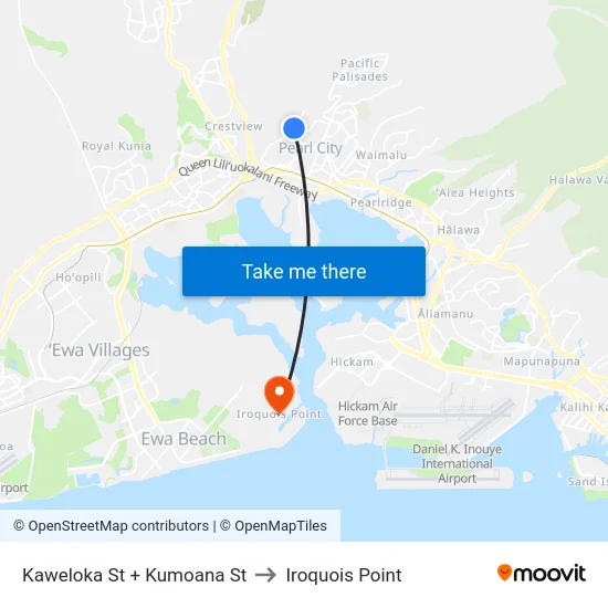 Kaweloka St + Kumoana St to Iroquois Point map