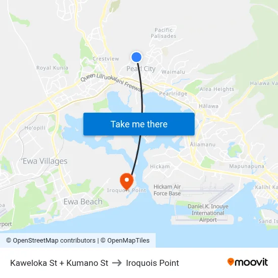 Kaweloka St + Kumano St to Iroquois Point map
