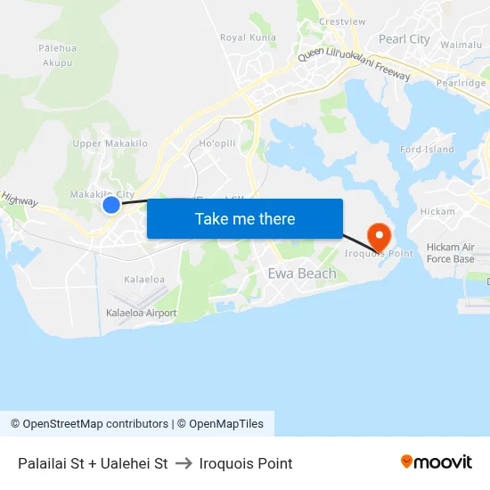 Palailai St + Ualehei St to Iroquois Point map