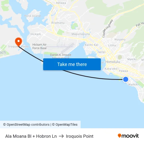 Ala Moana Bl + Hobron Ln to Iroquois Point map
