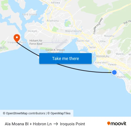 Ala Moana Bl + Hobron Ln to Iroquois Point map